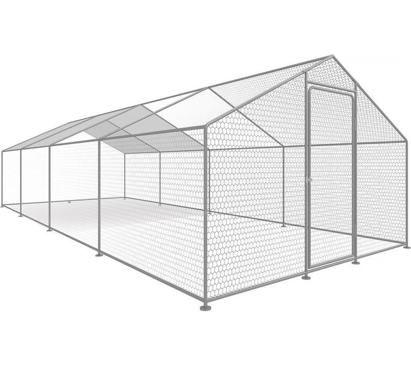 Enclos à Poules 24 M² Parc Grillagé 8 X 3 X 2 M Acier Galvanisé