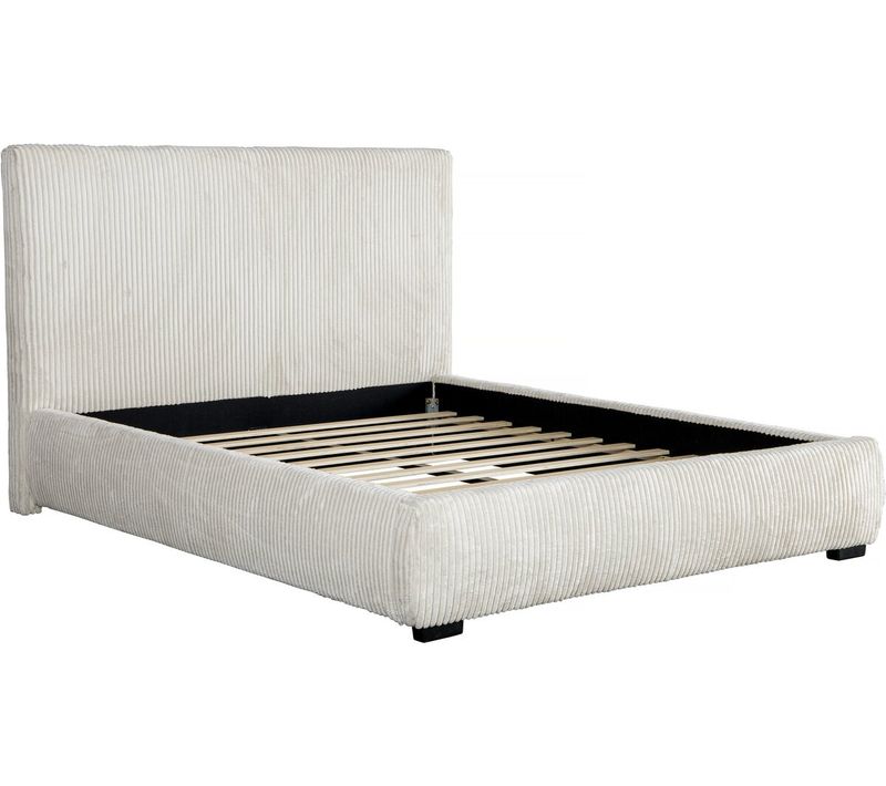 Lit Double En Velours Côtelé "montana" - 180 X 200 Cm - Beige