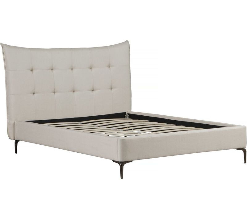 Lit Double En Tissu Capitonné " Aspen" 140 X 190 Cm - Beige