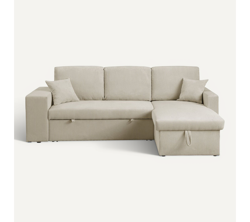 Canapé D'angle En Velours Côtelé Convertible/réversible "axel" - 3 Places - Beige