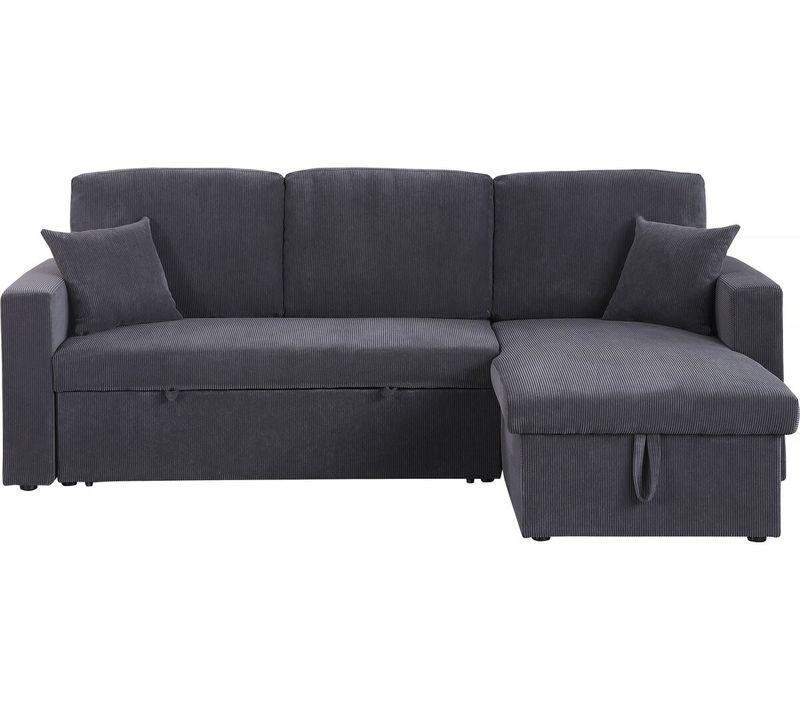 Canapé D'angle Convertible En Velours Côtelé "alain" - 3 Places - Gris