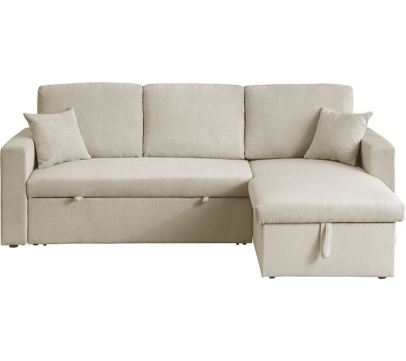 Canapé D'angle Convertible En Velours Côtelé "alain" - 3 Places - Beige