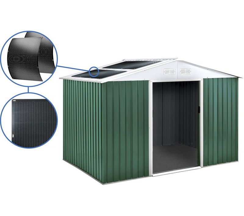 Abri De Jardin Métal - "rosas "- 7,06 M² Avec Panneaux Solaires - Vert