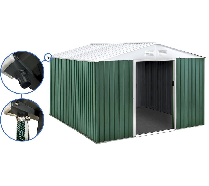 Abri De Jardin Métal - "rosas " - 10.85 M² Avec Gouttière - Vert