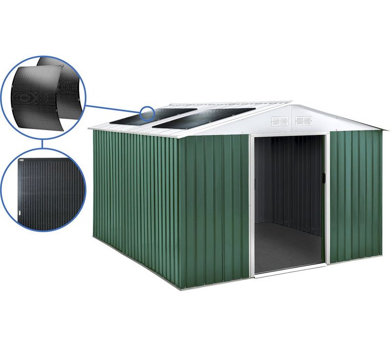 Abri De Jardin Métal - "rosas " - 10,85 M² Avec Panneaux Solaires - Vert