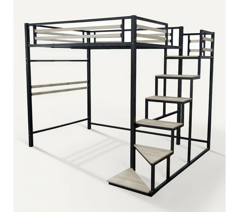 Lit Mezzanine En Métal Avec Escalier "lena" - 140 X 190 Cm - Noir