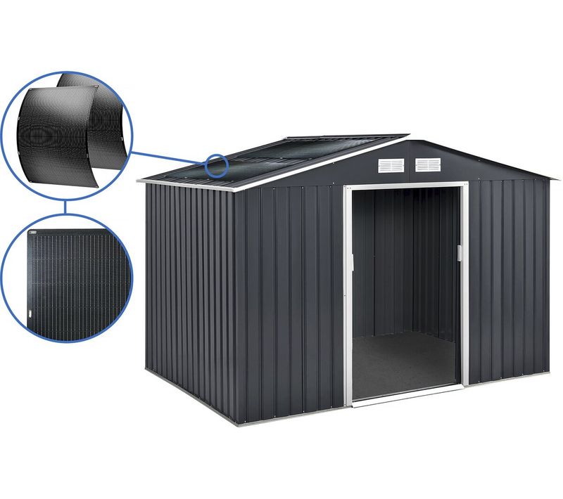 Abri De Jardin Métal - "vegas" - 7.06 M² Avec Panneaux Solaires - Gris