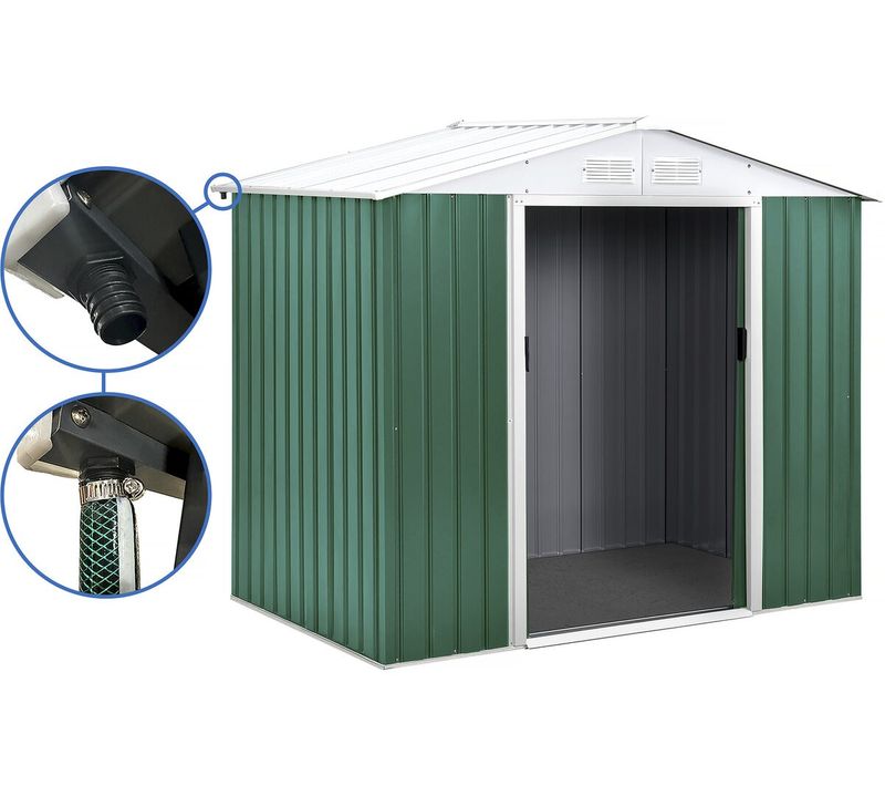 Abri De Jardin Métal - "rosas " - 2,71 M² Avec Gouttière - Vert