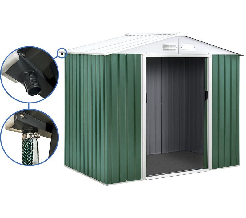 Abri De Jardin Métal - "rosas "- 4,07 M² Avec Gouttière - Vert