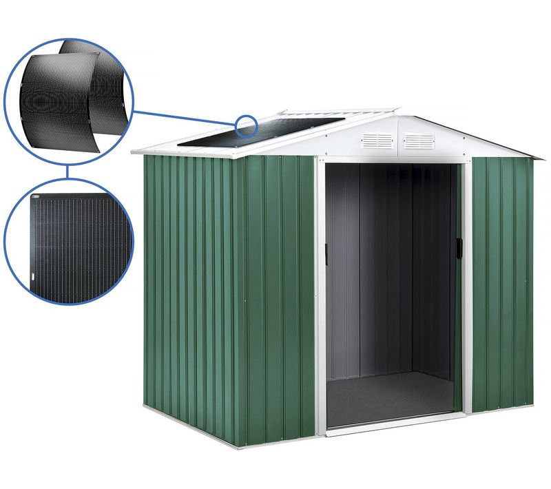 Abri De Jardin Métal - "rosas " - 4,07 M² Avec Panneaux Solaires - Vert