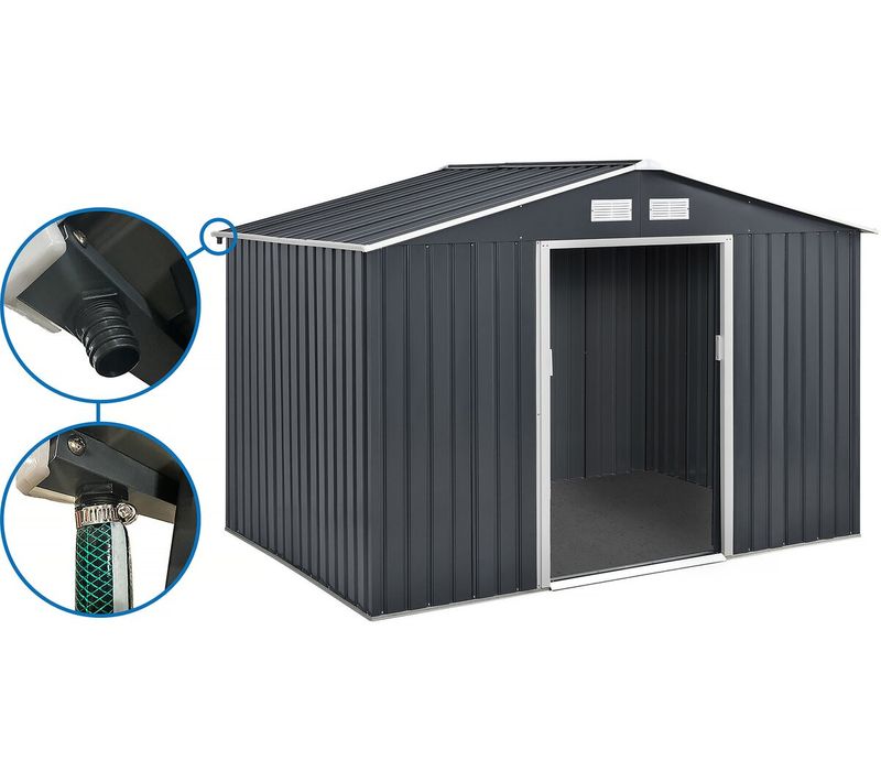 Abri De Jardin Métal - "vegas" - 7,06 M² Avec Gouttière - Gris
