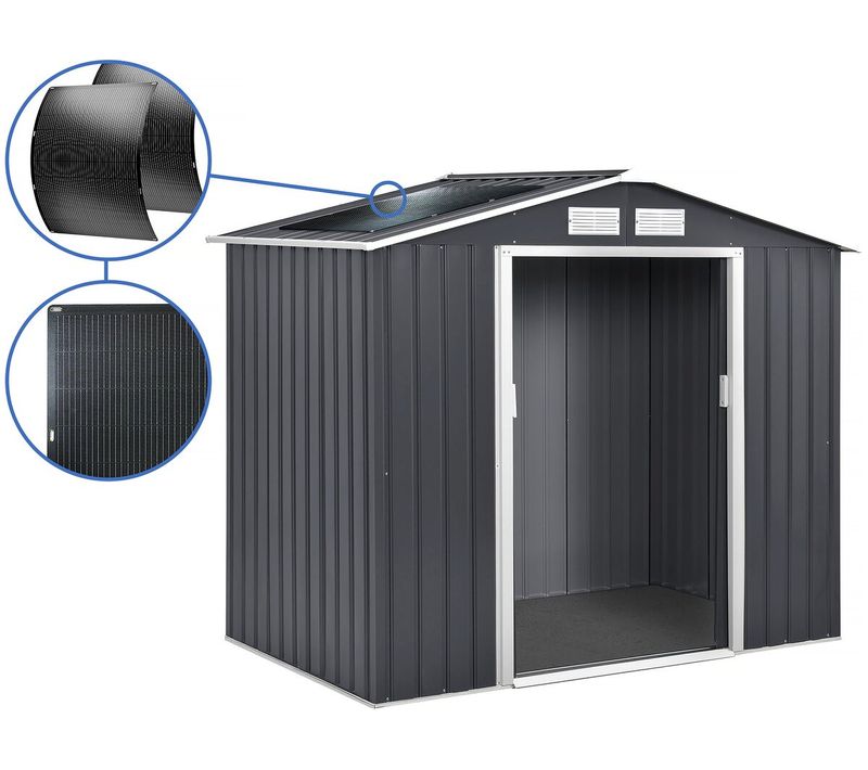 Abri De Jardin Métal- "vegas"- 2.7 M² Avec Panneaux Solaires - Gris
