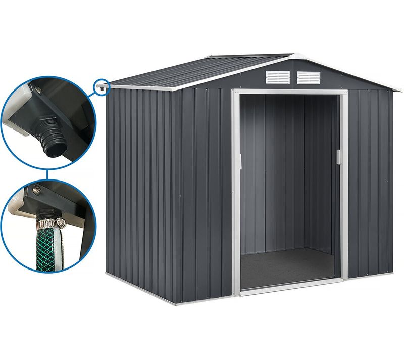 Abri De Jardin Métal - "vegas" - 2,7 M² Avec Gouttière - Gris