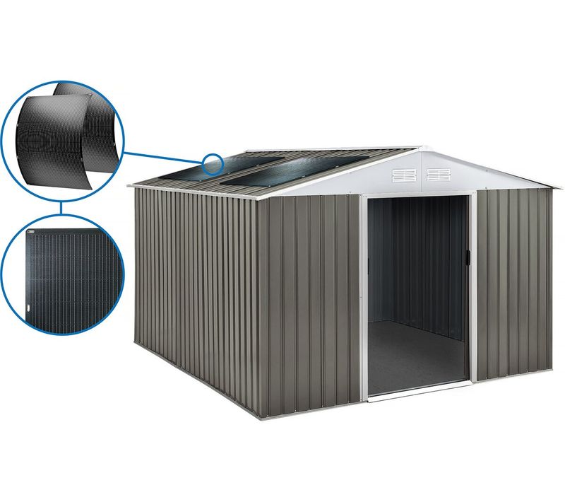 Abri Jardin Métal "dallas" - 15.16m² Avec Panneau Solaires - Taupe