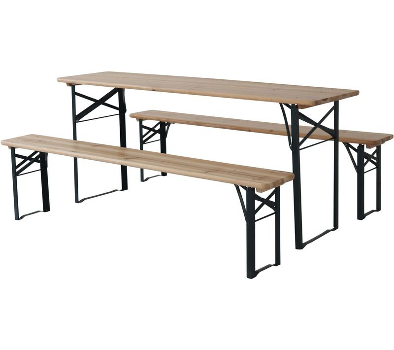 Table De Jardin Brasserie Pliante Avec 2 Bancs " Lisbonne " - 176 X 46 X 75 Cm -  Marron