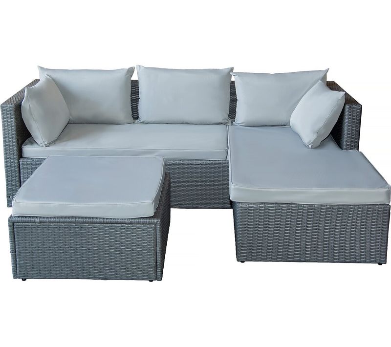 Salon De Jardin Bas En Résine Tressée "diya" 3 Places - Gris Clair