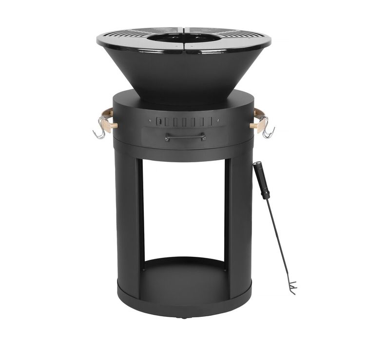 Barbecue Plancha Brasero à Charbon Et Bois "cesar" - 49 X 49 X 92 Cm - Noir