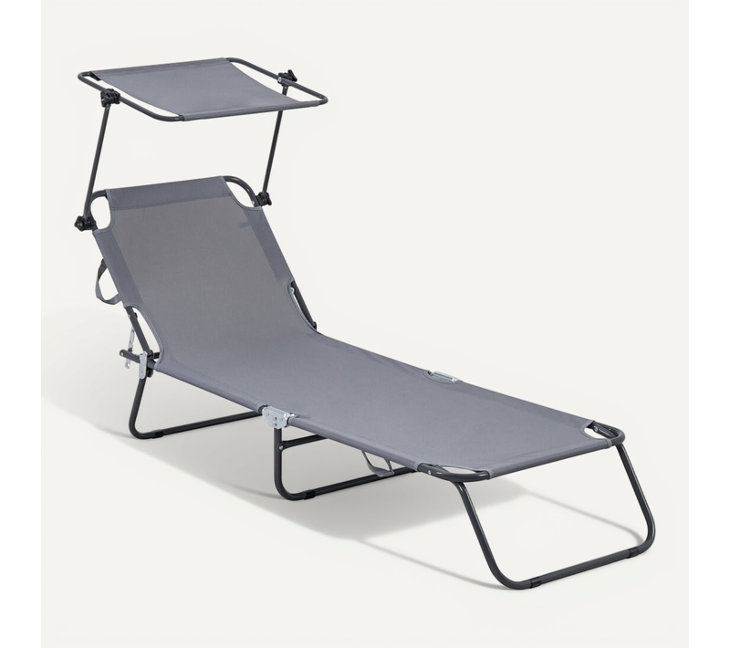 Bain De Soleil Pliable "lazy" - Avec Pare Soleil - Gris