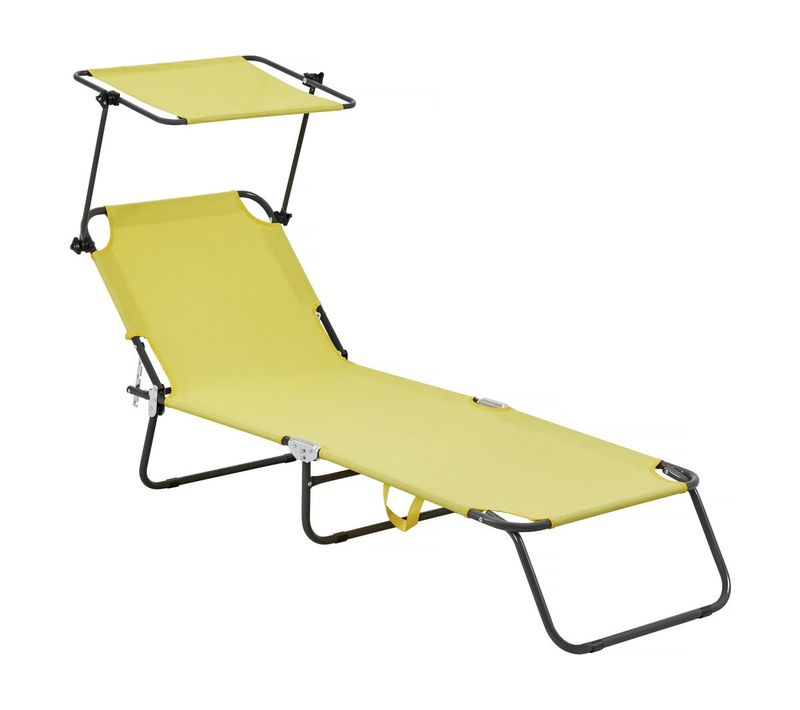 Bain De Soleil Pliable "lazy" - Avec Pare Soleil - Jaune