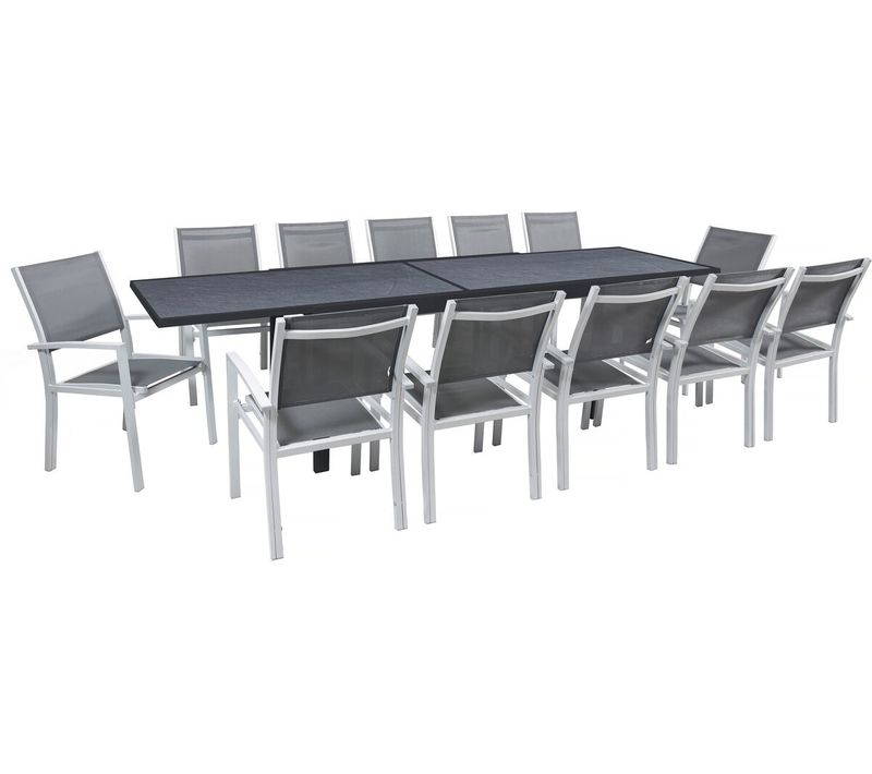 Table Extensible Et Chaises De Jardin En Aluminium "lagos" - 200/320 X 105 X 76 Cm - 12 Places - Gri