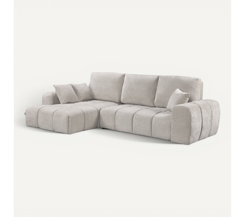 Canapé D'angle Gauche Convertible En Tissu Chenille "verneuil" - 3 Places - Beige