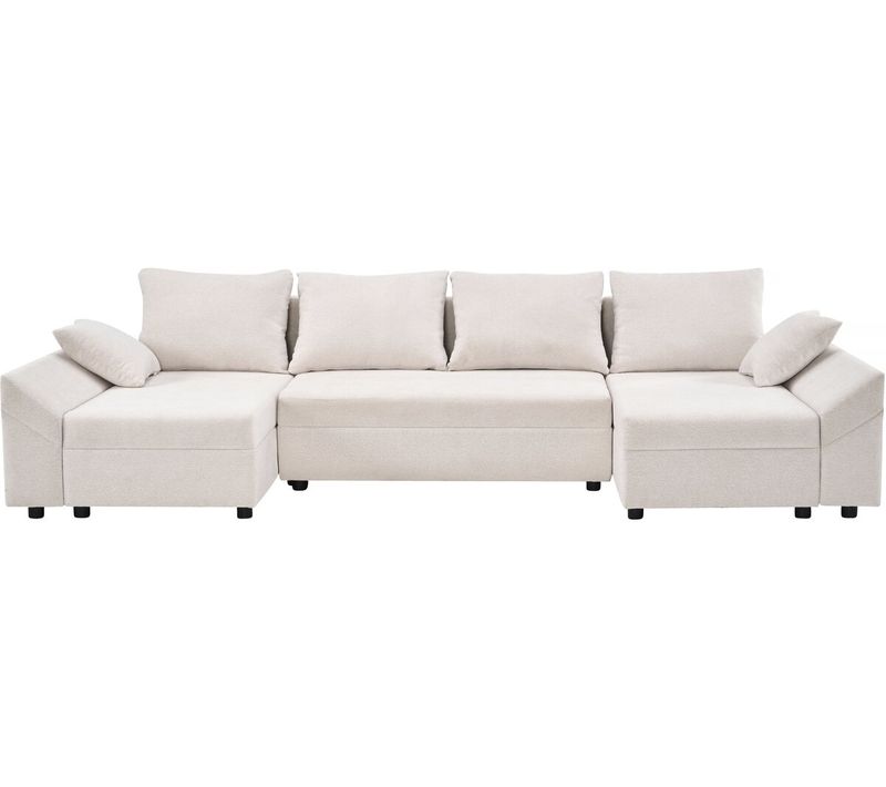 Canapé D'angle Panoramique Convertible En Tissu Texturé "vaugirard Ii" - 5 Places - Beige