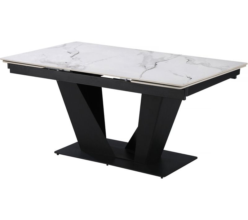 Table à Manger Extensible En Céramique - 160/240 Cm - 6 à 10 Personnes "nova" - Blanc Marbré Gris