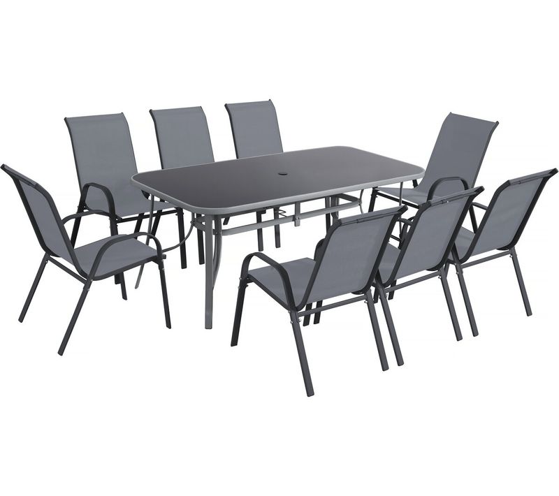 Table Et Chaises De Jardin En Textilène "cordoba XL 180" - 8 Places - Gris