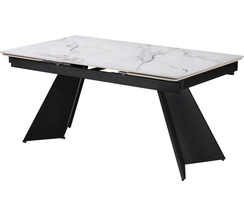 Table De Repas Extensible En Céramique 6 à 10 Personnes  "equinoxe" - Blanc Marbré Gris