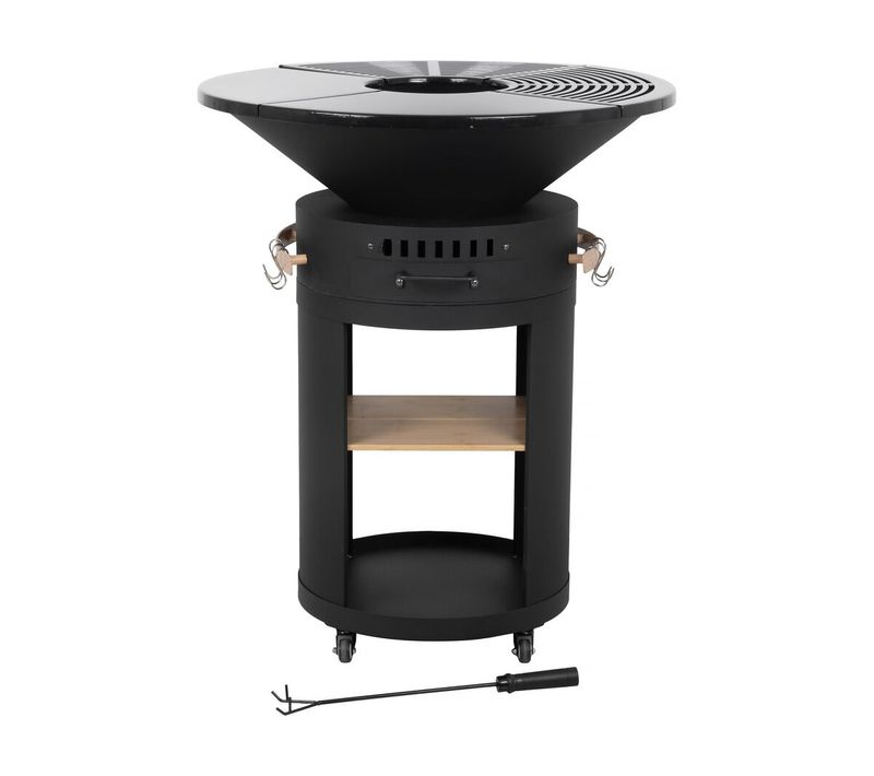 Barbecue Plancha Brasero à Charbon Et Bois "cesar Premium" - D. 81 Cm - Noir