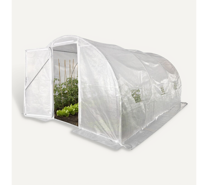 Serre Tunelle De Jardin Avec Porte 4 X 3 M "mimosa" - 12 M² - 180g - Blanc