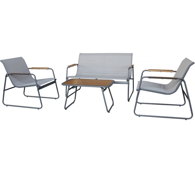 Salon De Jardin En Métal Avec Décor Imitation Bois "sparta" - 4 Places - Gris Clair