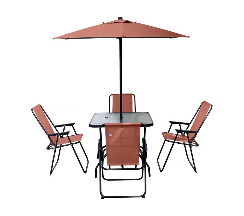 Table Et Chaises De Jardin Avec Parasol En Métal "convivia" - 4 Places - Terracotta