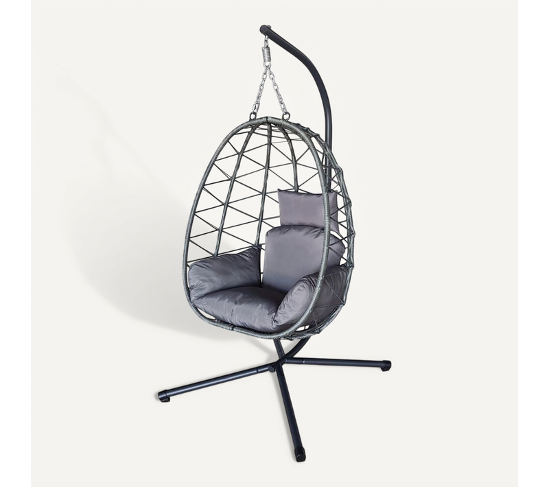 Fauteuil Oeuf Suspendu En Rotin "cosi" - 99 X 92 X 194 Cm - Gris