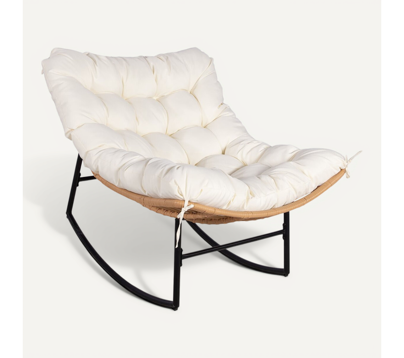 Fauteuil à Bascule Papasan Avec Coussin Intérieur/extérieur "papaya" - Beige