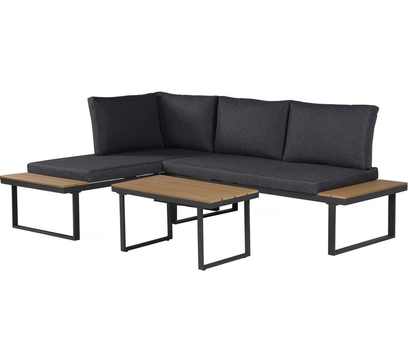 Salon De Jardin Canapé D'angle Décor Imitation Bois "liora" - 4 Places - Gris