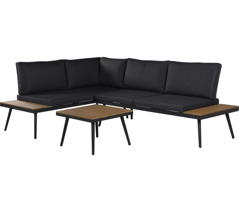 Salon De Jardin Canapé D'angle Décor Imitation Bois "mira" - 4 Places - Gris