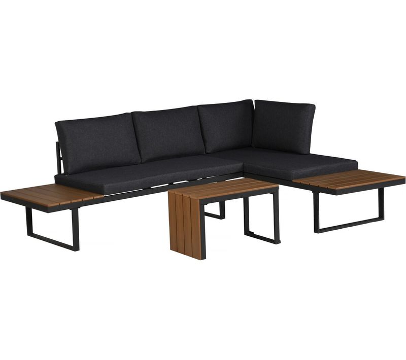 Salon De Jardin Canapé D'angle Modulable Décor Imitation Bois "sylva" - 4 Places - Gris