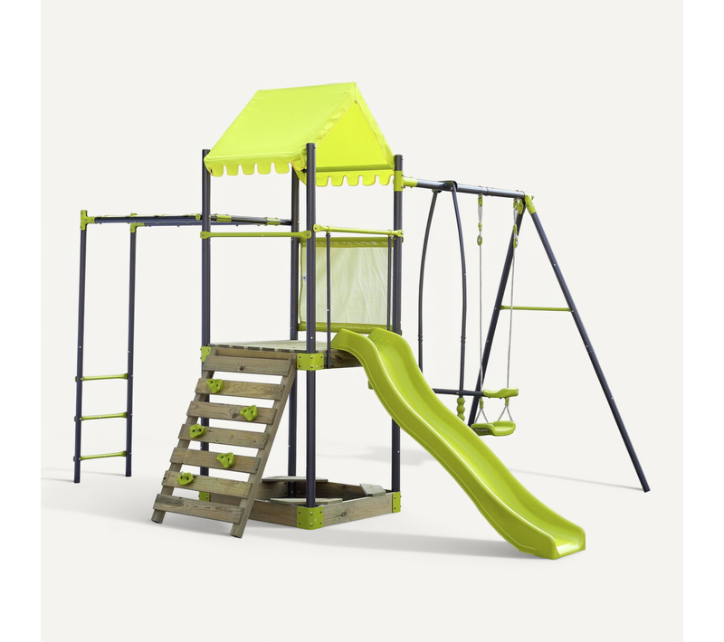 Aire De Jeu Portique En Métal Avec Toboggan Et Bac à Sable "lucien" - Vert