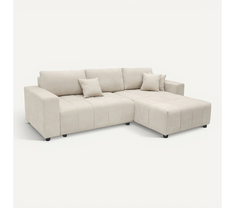 Canapé D'angle Convertible Style Bubble Tissu Chenille "george" 4 Places - Beige