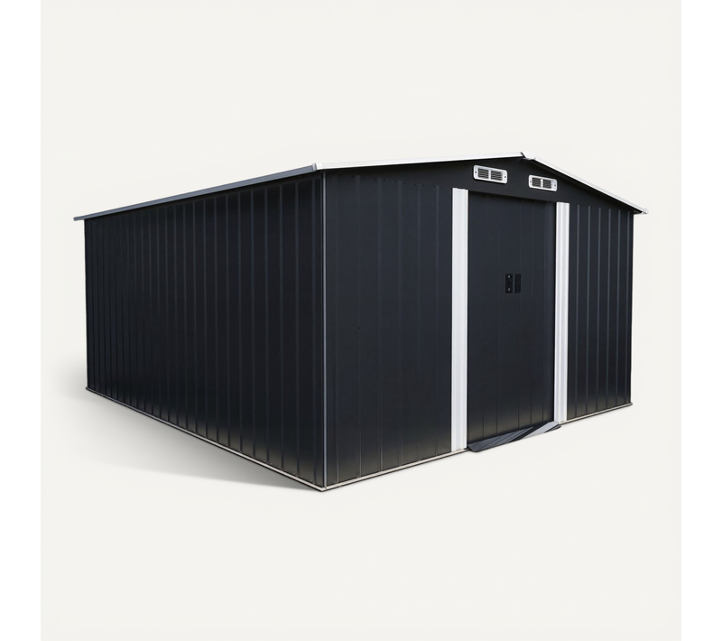 Abri De Jardin Métal Avec Porte Coulissante "boston" - 13 M² - Gris