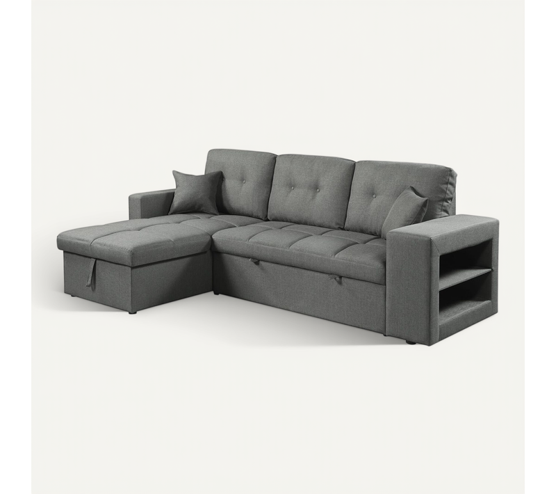 Canapé D'angle Convertible/réversible Tissu Style Bubble "axel" - 3 Places - Gris