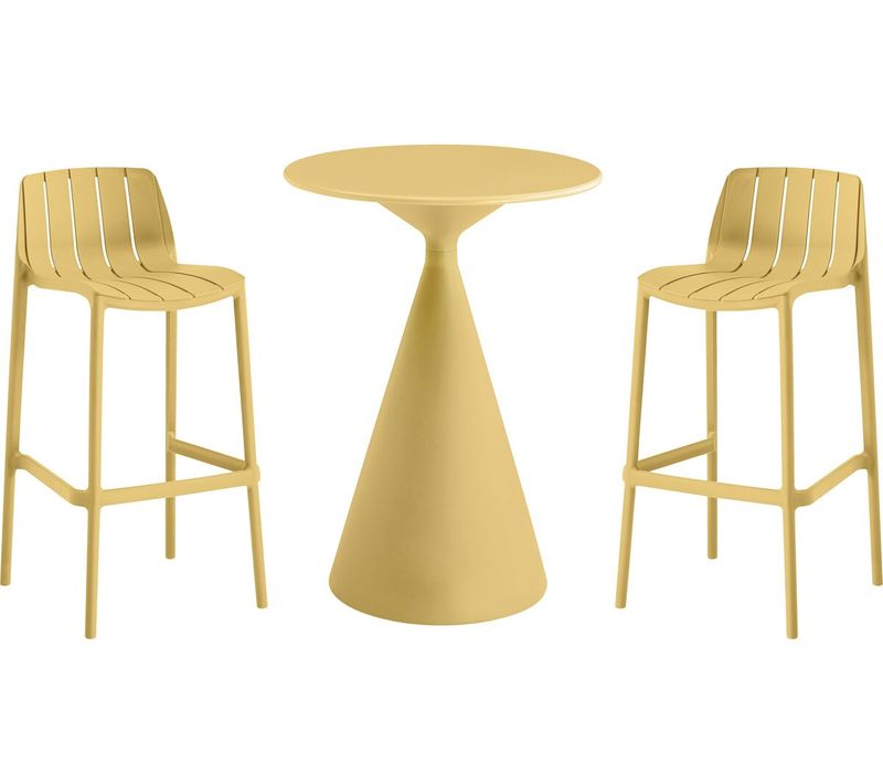 Table Et Chaises Hautes De Bistrot Empilables "vaena" - 2 Places - Jaune