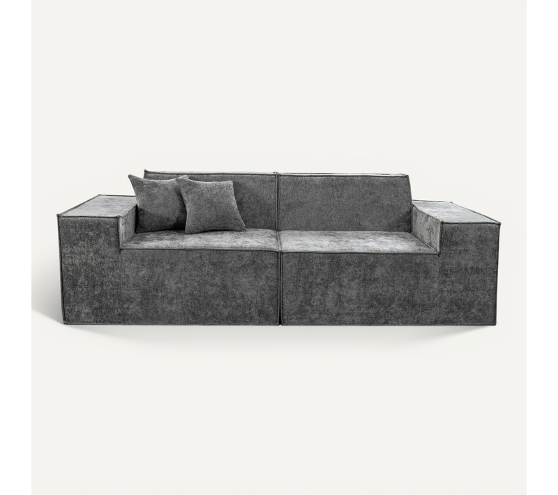 Canapé Droit Compressé En Tissu Texturé "lusso" - 3 Places - Gris