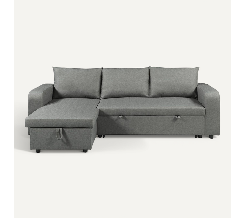 Canapé D'angle Réversible/convertible En Tissu "victor" - 3 Places - Gris