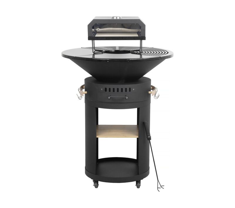 Barbecue Plancha Brasero Avec Four à Pizza "césar Premium"- D. 81 Cm - Noir