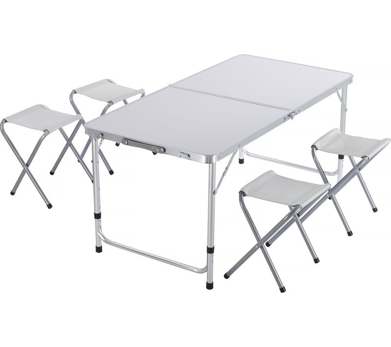 Ensembe Table De Camping Et 4 Tabourets Pliants - 125 X 60 Cm - Blanc