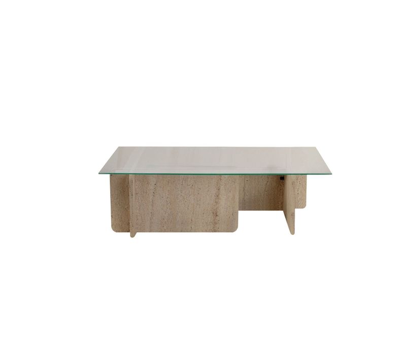 Table Basse En Bois "flavio" - 105 X 65 X 30 Cm - Travertin