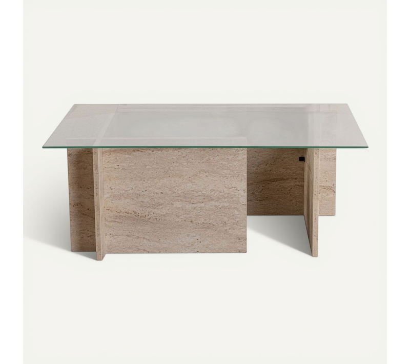 Table Basse En Bois "vetrino" - 105 X 65 X 40 Cm - Travertin