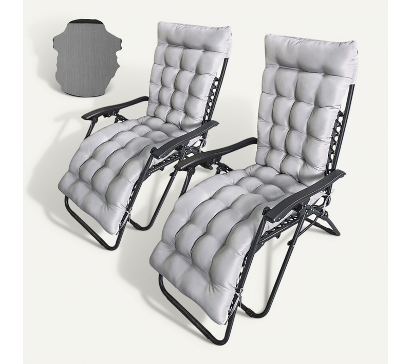 Lot De 2 Fauteuils De Jardin Inclinable Zéro Gravité Avec Coussin Matelassé "sintra" - Noir